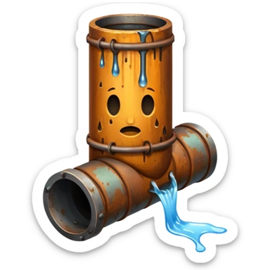 sewer steel pipe with leaking water  sticker