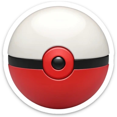 Uma pokébola redonda e simpática, vermelha em cima, branca embaixo, com uma faixa preta no meio e um botão branco central, com brilho suave e aparência limpa de emoji. sticker