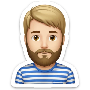 man with long hair and beard wearing vertical striped t-shirt sticker