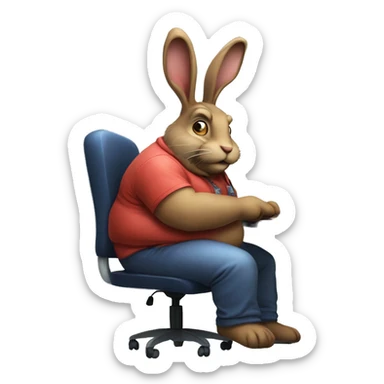 A fat and stupid hare playing computer game sticker