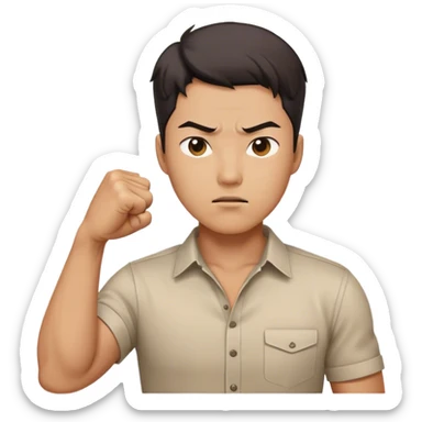 A determined Korean man in a shirt, clenching his fist with a confident expression. Emoji-style digital illustration sticker