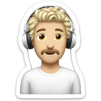 White guy with blonde messy shaggy hair while wearing a old design white headphones  sticker