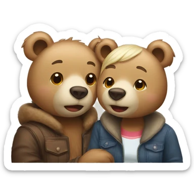 a male bear and a female bear kissing sticker