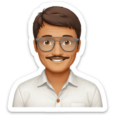 Pedro pascal looking really steamy and sexy smiling in an opened white button down shirt with shady orange glasses sticker