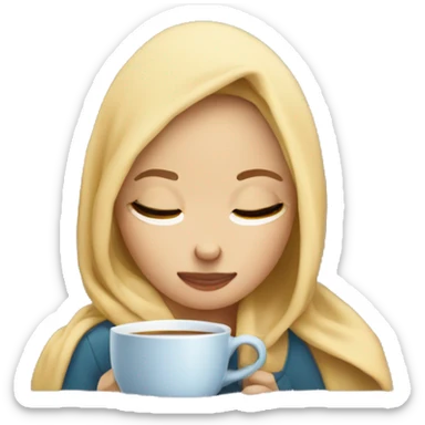 girl inside a blanket sipping coffee eyes closed with light skin and blonde hair sticker