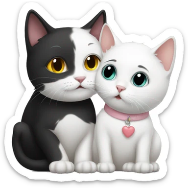 black cat kisses a white cat sticker