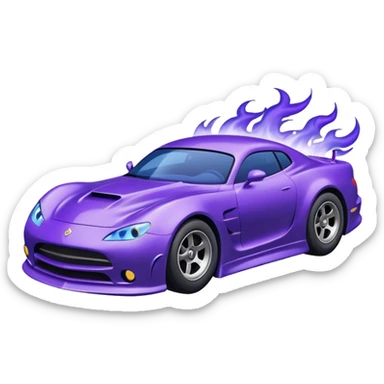 Purple car drifting with navy blue flames coming out of the rear tires. sticker