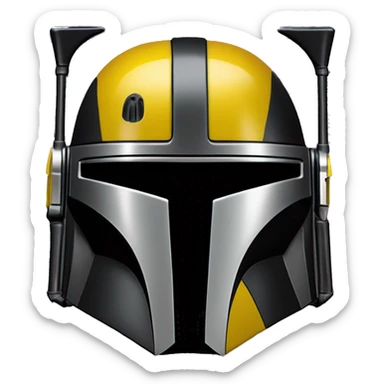 Gloss black and yellow mandalorian helmet with one antenna sticker