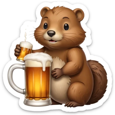 A relaxed beaver leaning back with a foamy beer mug sticker