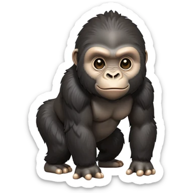 cinematic-cute gorilla-realistic-full-body-on all fours-emoji,-exuding-strength,-thick-dark-fur-in-the-light,-head-tilted-dramatically,-deep-dark-eyes-filled-with-intense-intelligence,-simplified-yet-realistic-focused-features,-highly-detailed,-glowing-with-an-almost-sarcastic-glow sticker