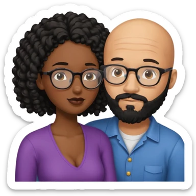 intimate moment between black couple bald man black beard long black curly hair woman with glasses  sticker