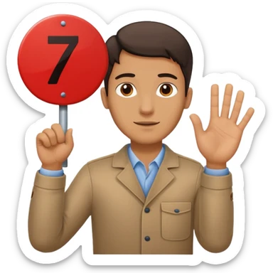 Un bonhomme tenant une pancarte avec le numéro 6 dans la main gauche et une pancarte avec le numéro 7 dans la main droite  sticker