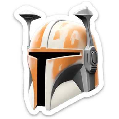 Pastel orange and white colored Mandalorian helmet with antenna sticker