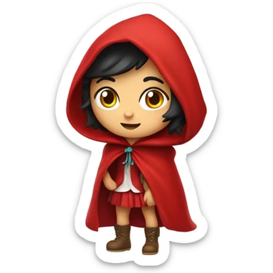 Little Red Riding Hood looks straight with black hair full body pose red cloak sticker