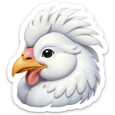 Meme-Worthy Cute Sleeping White Rooster Portrait Emoji, Head resting peacefully with a contented smile, showcasing a robust build and a luxuriously soft pure white plumage, eyes shut in a serene, restful nap, Simplified yet hilariously adorable features, highly detailed, glowing with a soft, drowsy light, high shine, relaxed and utterly lovable, stylized with an air of playful laziness, bright and heartwarming, soft glowing outline, capturing the essence of a comically sleepy rooster, so meme-worthy it feels like it could instantly become the next viral sensation of adorable slumber! sticker