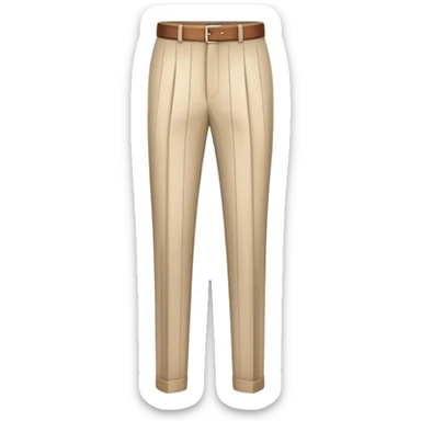 only the garment, beige dress pants with white vertical stripes, formal trousers with cuffed hem, pinstripe pattern, isolated item on white background, no model, no person sticker