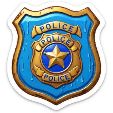 synthwave - aesthetic brilliant divine lighting, oil paint - vintage police badge rusty and wet from the rain sticker