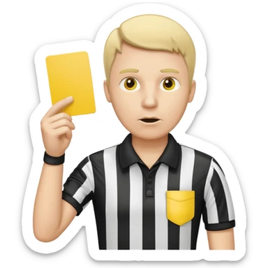 A serious referee blowing a whistle, holding a yellow card up. sticker