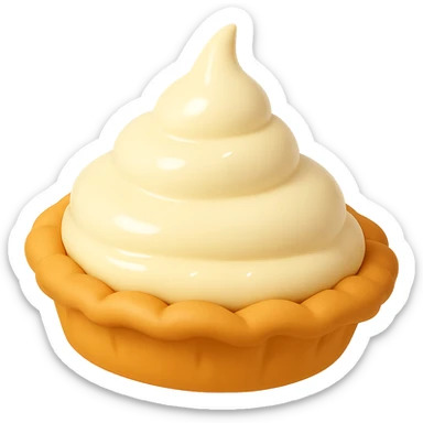 Remove the background so only the intact cream pie is visible. Keep the playful 3D emoji style, golden brown crust, and same angle as before the splat. sticker