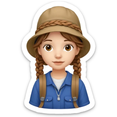 a young student girl with the backpack with bucket hat, brown wavy braided hair sticker