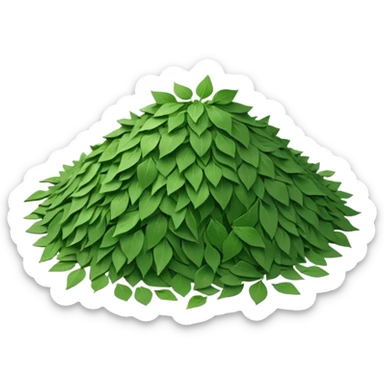 loose scatter of flat jagged green flakes, crisp and matte, evoking dried wild garlic, soft lighting, subtle shadows, emoji scale sticker