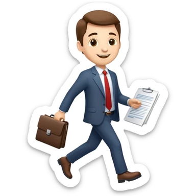 happy businessman proudly walking after signing important document sticker
