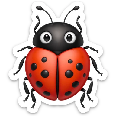 A 3D Apple-style emoji of a cute red ladybug with black spots, shiny smooth body, small antennae, and gentle light reflection on its wings. Centered, clean white background, colorful and playful design. sticker