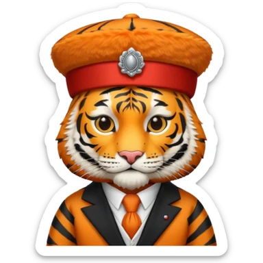 black suited tiger with fes hat sticker