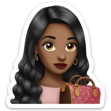 black haired Girl with eylashes, rose lipstick, straight hair and louis vuitton bag sticker