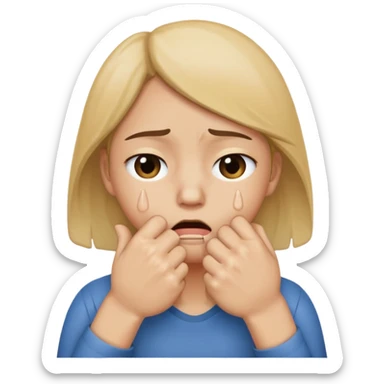 crying emoji with hand in fist over mouth sticker