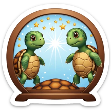 Turtle reflection in a mirror with stars sticker