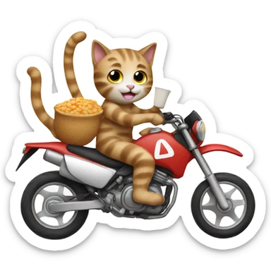 A cat riding a dirt bike wearing pajamas eating cereal  sticker