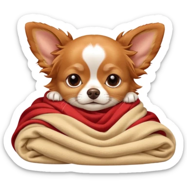 Long haired chihuahua, beige/redhaired, head without white markings, with white chest and white socks, head without white, sleeping cutely under blanket sticker