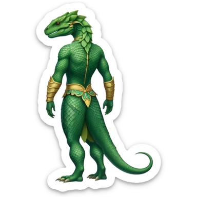 full body reptilian humanoid in ancient outfit, back view, ornate details sticker