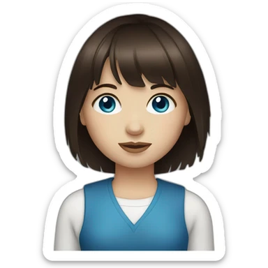 Dark brown hair fringe girl with blue eyes sticker