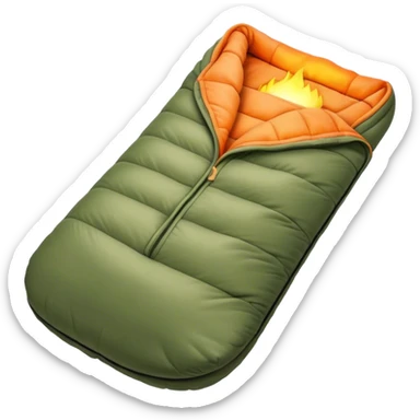 Cinematic Realistic Sleeping Bag, plush and slightly wrinkled, rich fabric texture catching the firelight, glowing with warmth and inviting coziness, nestled within a peaceful campsite. sticker