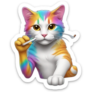 Cool cat with a cigarette that has a multicoloured smoke sticker