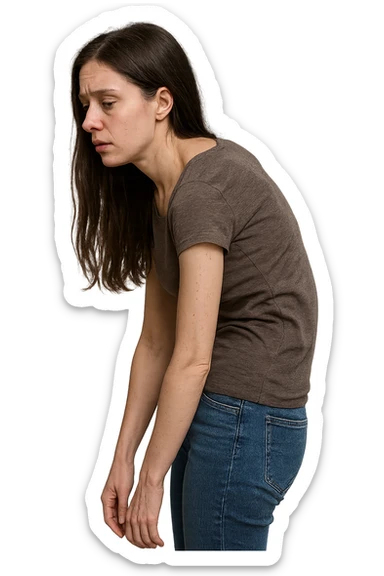 fai immagine identica ma di una donna con capelli lunghi, iperrealistico 4k, postura storta con spina dorsale storta sticker