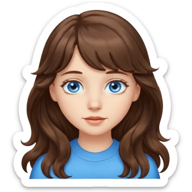 Blue eyed girl with long brown wavy hair and fringe sticker