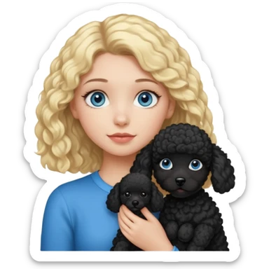 blonde girl with blue eyes holding black puppy poodle sticker