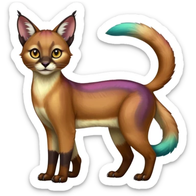 Colorful iridescent Asian painted anime-styled big-eyed shiny glorious divine marked exotic cool beautiful realistic caracal-civet-sergal-oncilla-animal-Fakémon-hybrid-fursona (full body) sticker