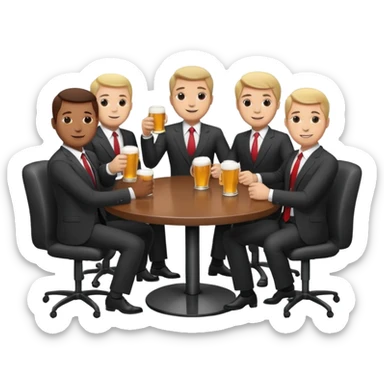 a business meeting of serious businessmen in suits at a round table, drinking beer. sticker