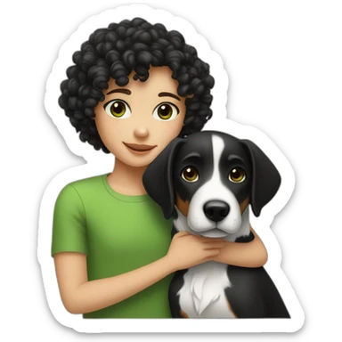 girl-with-brown-eyes-and-brown-hair-and-a-boy-with-short-black-hair-and-green-eyes-hugs-curly-black-and-white-dog sticker