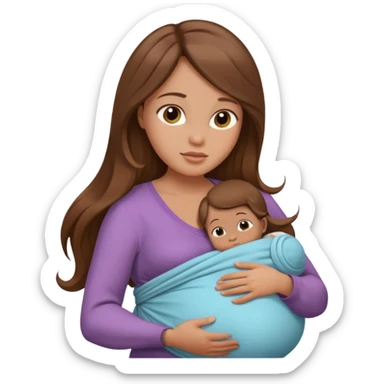 Pregnancy babywearing mom with long brown hair and with a baby and wrap  sticker