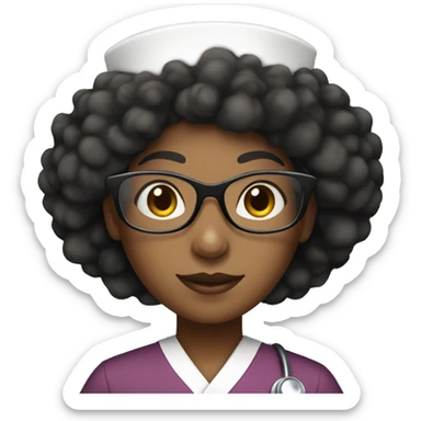 Black nurse woman with Afro wearing nurse hat and glasses sticker