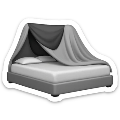 Minimalist emoji-style sticker of a bed with a covered figure and something strange peeking out from underneath. Grayscale only, simple icon.

 sticker