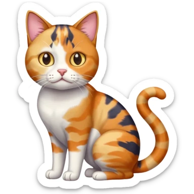 full body colourful calico tabby cat with disproportioned head with an anxious face and white front legs sticker