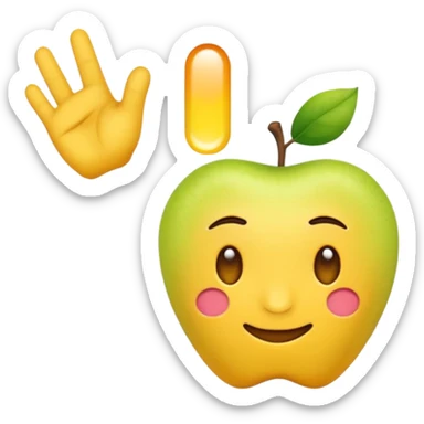 Una mano emoji amarilla al estilo de Apple iOS haciendo un gesto único: el dedo índice apuntando hacia arriba, los dedos medio y anular doblados hacia adentro, y el pulgar tocando el meñique sticker