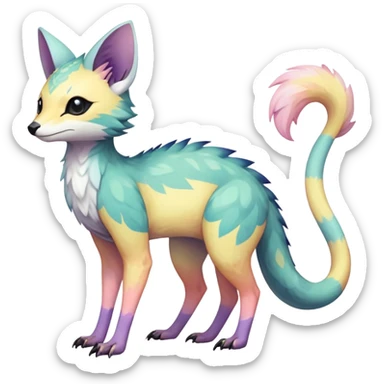 Rare realistic exotic pastel cute epic pretty beautiful handsome gorgeous aesthetic colorful vibrant Vernid-Trico-species-Fakemon-creature by LiLaiRa, 4 legs, 1 tail, random markings, (full body) sticker
