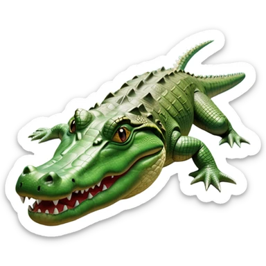 cinematic-crocodile-realistic-full-body-on all fours-emoji,-massive-scaled-body-partially-submerged-in-shallow-water,-head-tilted-dramatically,-rough-green-and-brown-hide-textured-with-deep-ridges,-simplified-yet-realistic-focused-features, head held high sticker